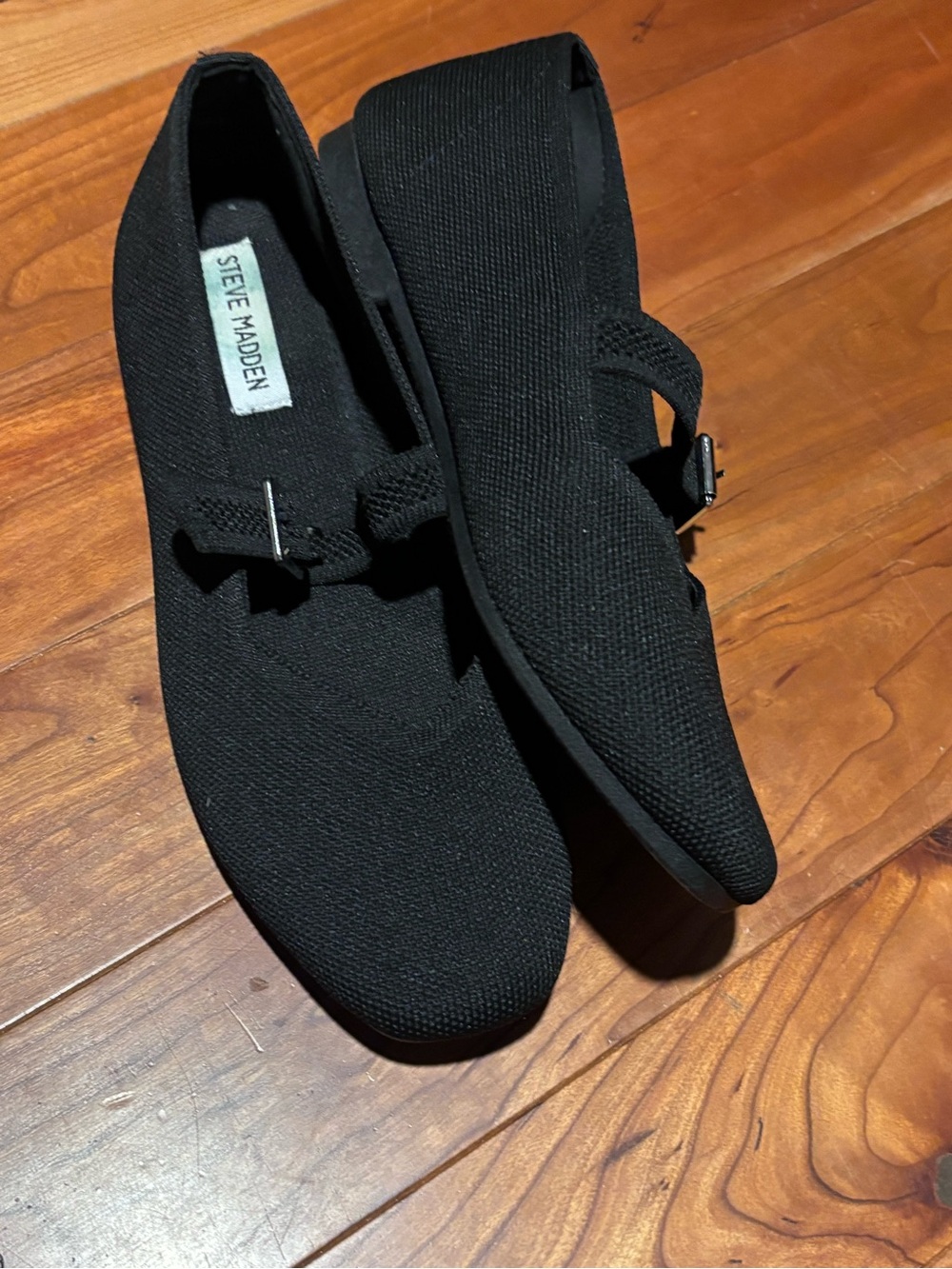 Steve Madden Black Knit Mary Jane Flats with Buckle - Picture 5 of 8